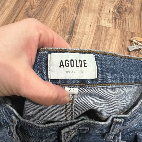 Agolde Toni Straight Jean Mid Rise Distressed Medium Wash Shoreline - Picture 8 of 12